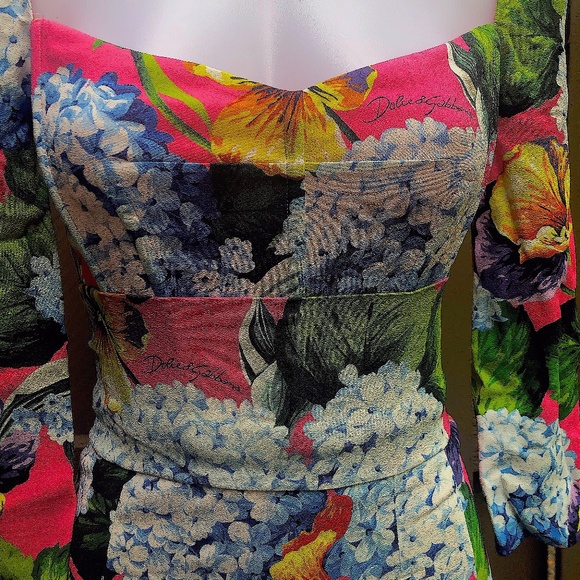 Hydrangea Print Long Sleeve Cady Midi Dress DOLCE&GABBANA - Picture 7 of 15